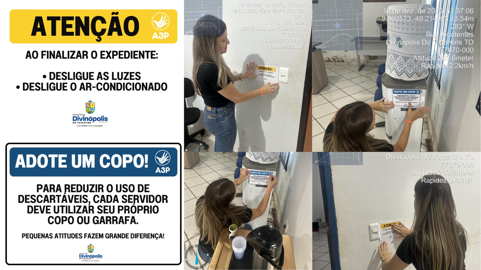 Prefeitura de Divinópolis do Tocantins realiza ação da A3P com adesivos educativos para uso racional de recursos e gestão de resíduos